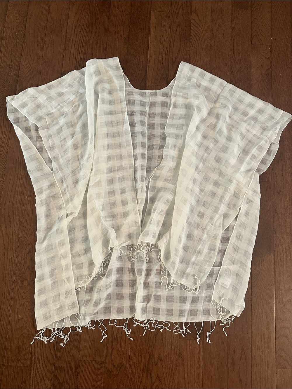 Madewell Sheer White Checkered Kimono Tunic